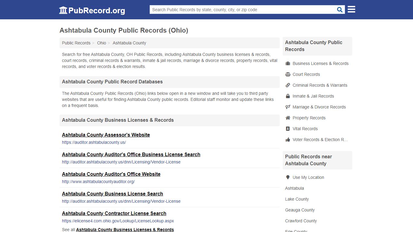 Free Ashtabula County Public Records (Ohio Public Records) - PubRecord.org